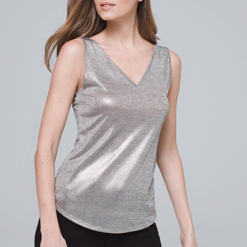 (9) White House Black Market Metallic Dual-Neck Tank, Size XSP, Pullover